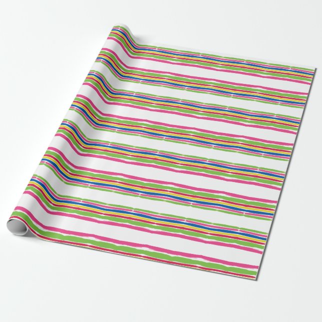 Colorful Watercolor Strokes, Christmas Stripes Wrapping Paper (Unrolled)