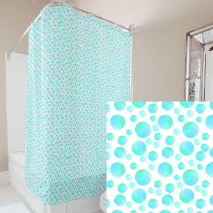 Colorful Watercolor Teal Blue Polka Dots Shower Curtain