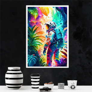 Colorful Watercolor Tropical Astronaut Poster