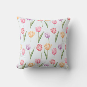 Colorful Watercolor Tulips Flower Pattern Cushion