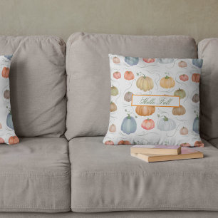 Colorful watercolor vines pumpkin patch  cushion