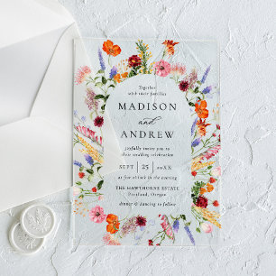 Colorful Watercolor Wildflower Arch Wedding Acrylic Invitations