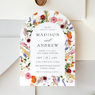 Colorful Watercolor Wildflower Arch Wedding Invitation