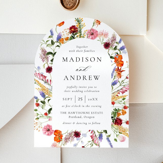 Colorful Watercolor Wildflower Arch Wedding Invitation (Creator Uploaded)