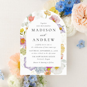 Colorful Watercolor Wildflower Arch Wedding Invitation