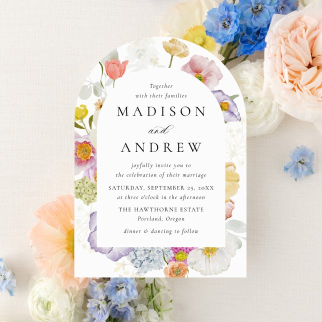Colorful Watercolor Wildflower Arch Wedding Invitation (Creator Uploaded)