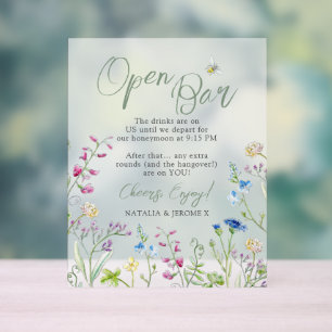 Colorful Watercolor Wildflower Open Bar wedding Acrylic Sign