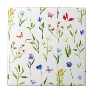 Colorful Watercolor Wildflower Tile