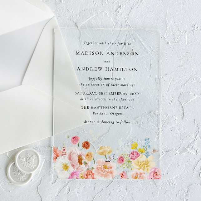 Colorful Watercolor Wildflower Wedding Acrylic Invitations (Creator Uploaded)