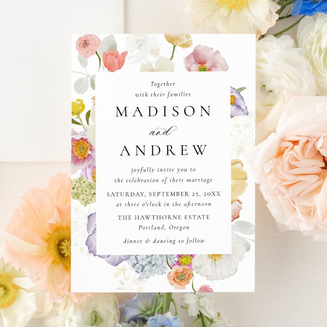 Colorful Watercolor Wildflower Wedding Invitation (Creator Uploaded)