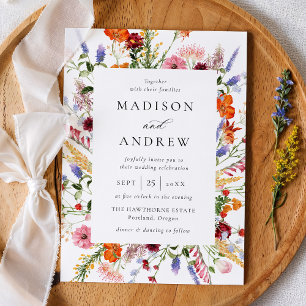 Colorful Watercolor Wildflower Wedding Invitation