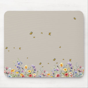 Colorful Watercolor Wildflower with Butterfly Mouse Mat