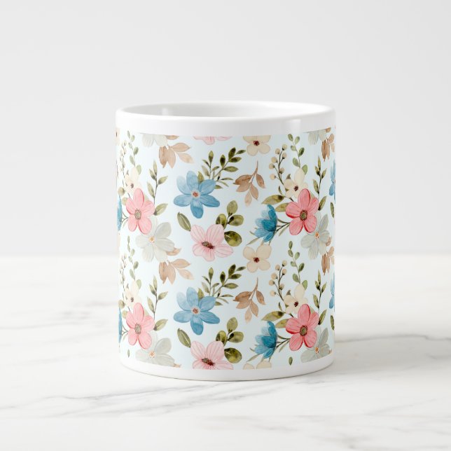 Colorful Watercolor Wildflowers Pattern Large Coffee Mug (Front)
