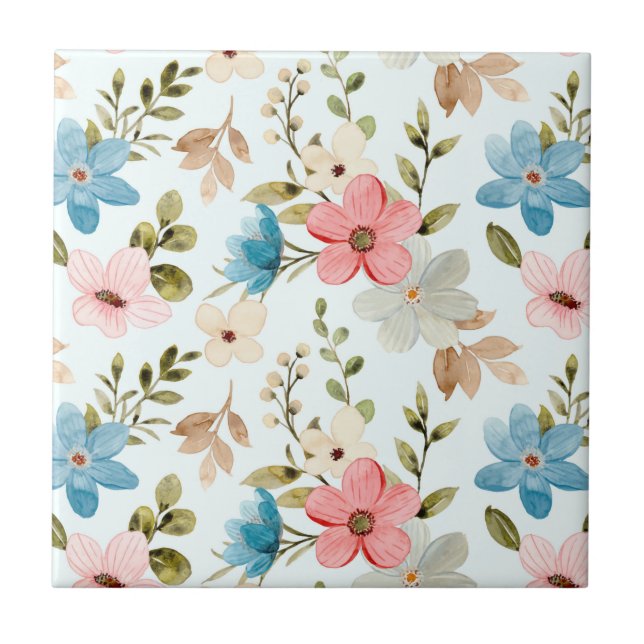 Colorful Watercolor Wildflowers Pattern Tile (Front)
