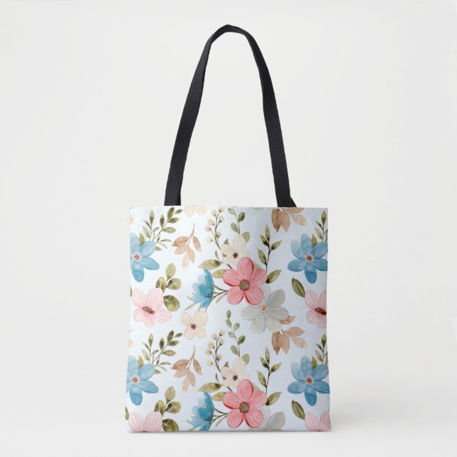 Colorful Watercolor Wildflowers Pattern Tote Bag (Front)