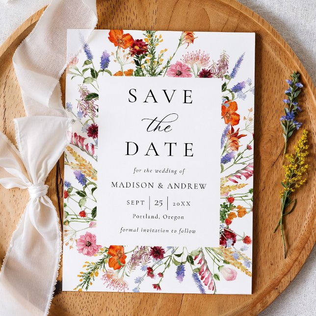 Colorful Watercolor Wildflowers Wedding Save The Date (Creator Uploaded)