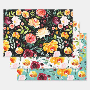 Colorful watercolors garden flowers pattern wrapping paper sheet
