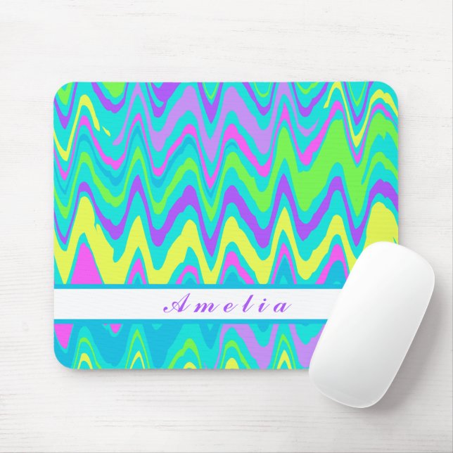 Colorful Waves Mouse Mat (With Mouse)