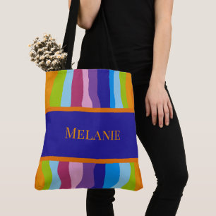 Colorful Waves with Name Tote Bag