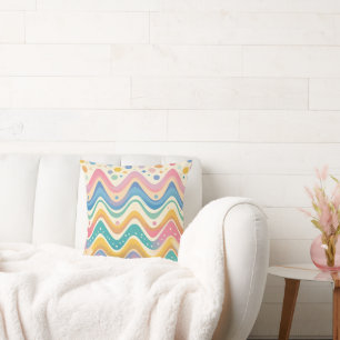 Colorful Wavy Chevron Zigzag Pattern Cushion