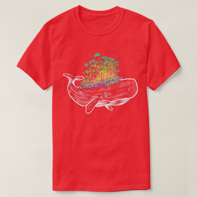 Colorful Whale Island Rainbow Forest Art T-Shirt (Design Front)