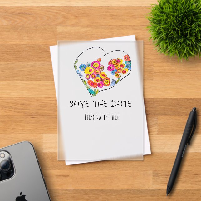 Colorful Whimsical Heart Save the Date Acrylic Invitations (Insitu (Invitation Card))