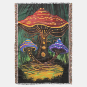 Colorful Whimsical Mushroom Cottagecore Cozy Home  Throw Blanket