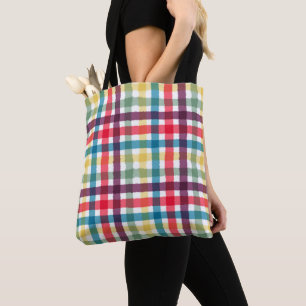 Colorful Whimsical Plaid Watercolor Pattern  Tote Bag