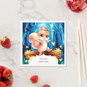 Colorful Whimsical Squirrel Birthday Napkin