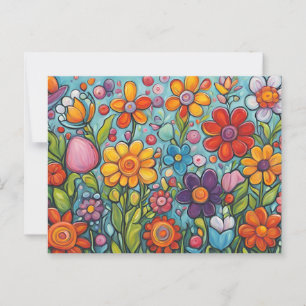 Colorful Whimsical Summer Flowers  Postcard
