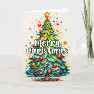 Colorful Whimsical Tree Merry Christmas Holiday Card