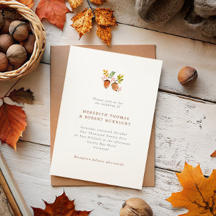 Colorful Whimsical Watercolor Acorns Fall Wedding Invitation