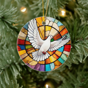 Colorful White Dove Stained Glass Bird Ceramic Tree Decoration