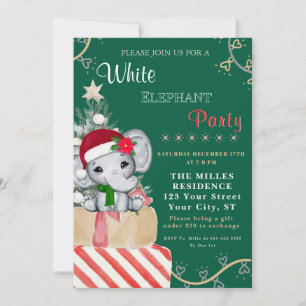 Colorful White Elephant Christmas Holiday Party  Invitation