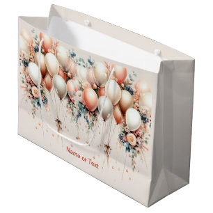 Colorful White Peach Floral Balloons Elegant Party Large Gift Bag