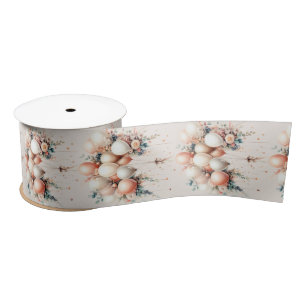 Colorful White Peach Floral Balloons Elegant Party Satin Ribbon