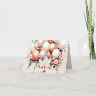 Colorful White Peach Floral Balloons Elegant Thank You Card