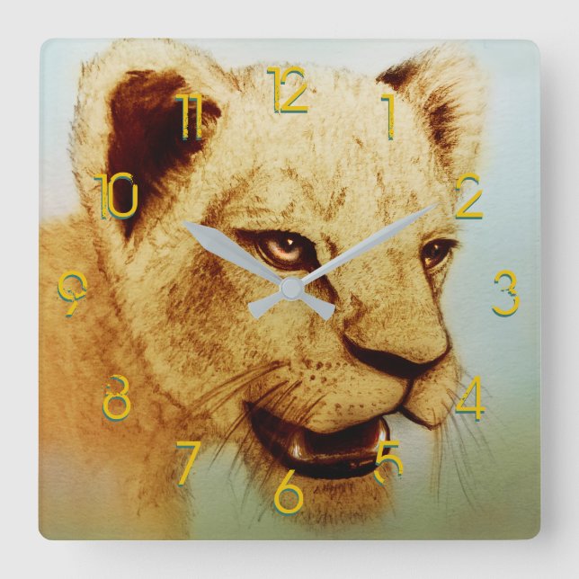 Colorful Wild Animal - Lion, Square Clock (Front)