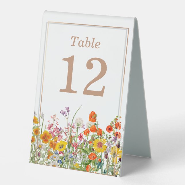 Colorful Wild Flowers Country Wedding Table Number (Front)