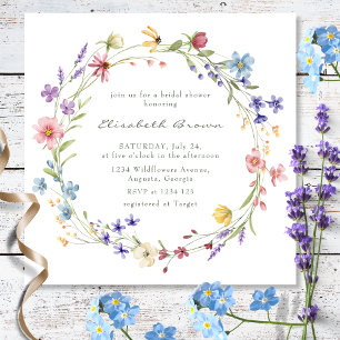Colorful Wild Flowers Wreath Summer Bridal Shower Invitation