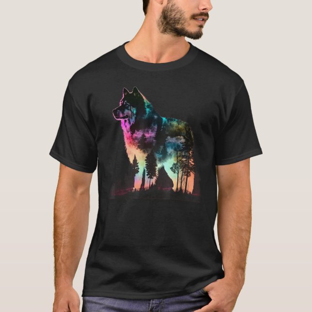 Colorful Wilderness Nature Alaskan Malamute Reflec T-Shirt (Front)