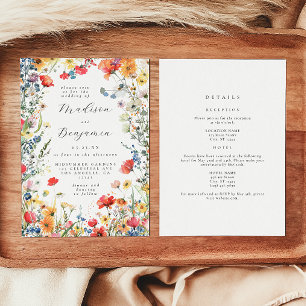 Colorful Wildflower All in One Wedding Invitation