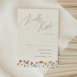 Colorful Wildflower   Beige RSVP Card