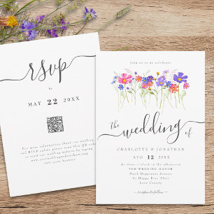 Colorful Wildflower Boho Wedding QR code Invitation