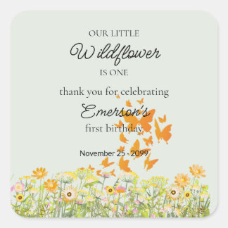 Colorful Wildflower Butterfly 1st Birthday Square Sticker