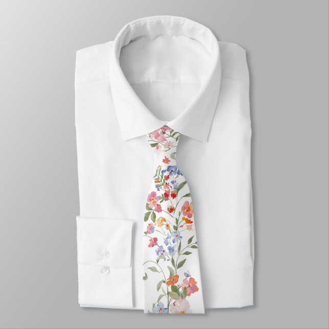 Colorful Wildflower Floral Wedding Groomsmen Gift Tie (Tied)
