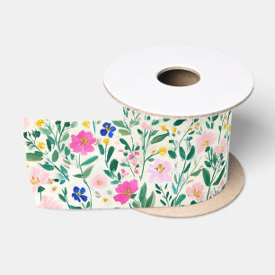 Colorful Wildflower Garden Satin Ribbon
