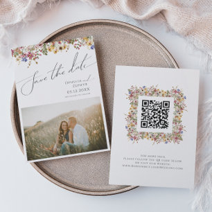 Colorful Wildflower   Meadow Photo QR Code Save The Date
