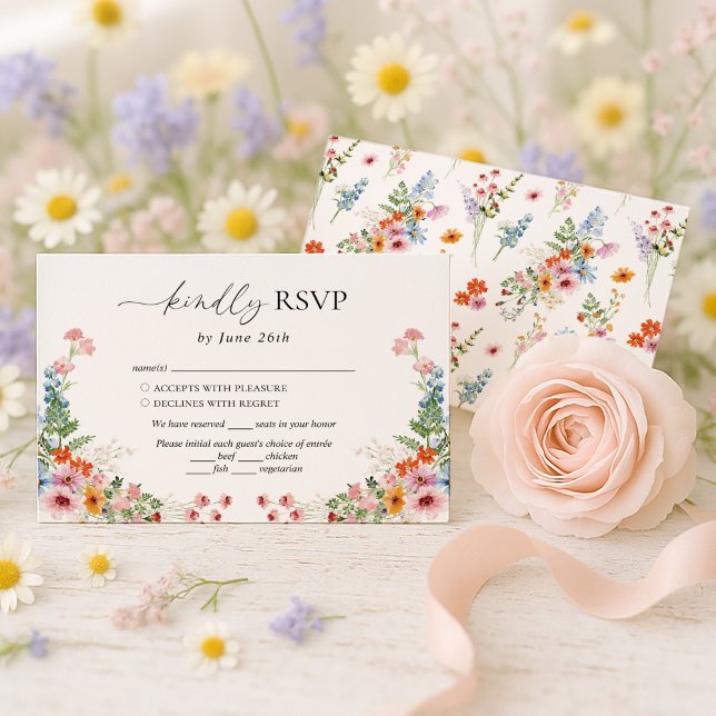 Colorful Wildflower Meadow Wedding RSVP Card (Creator Uploaded)