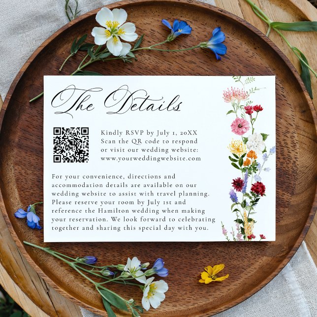 Colorful Wildflower QR Code Wedding Details Enclosure Card (Creator Uploaded)